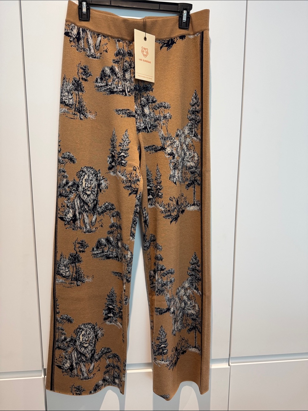 LAS SURENAS Brown Graphic Knit Pants XL